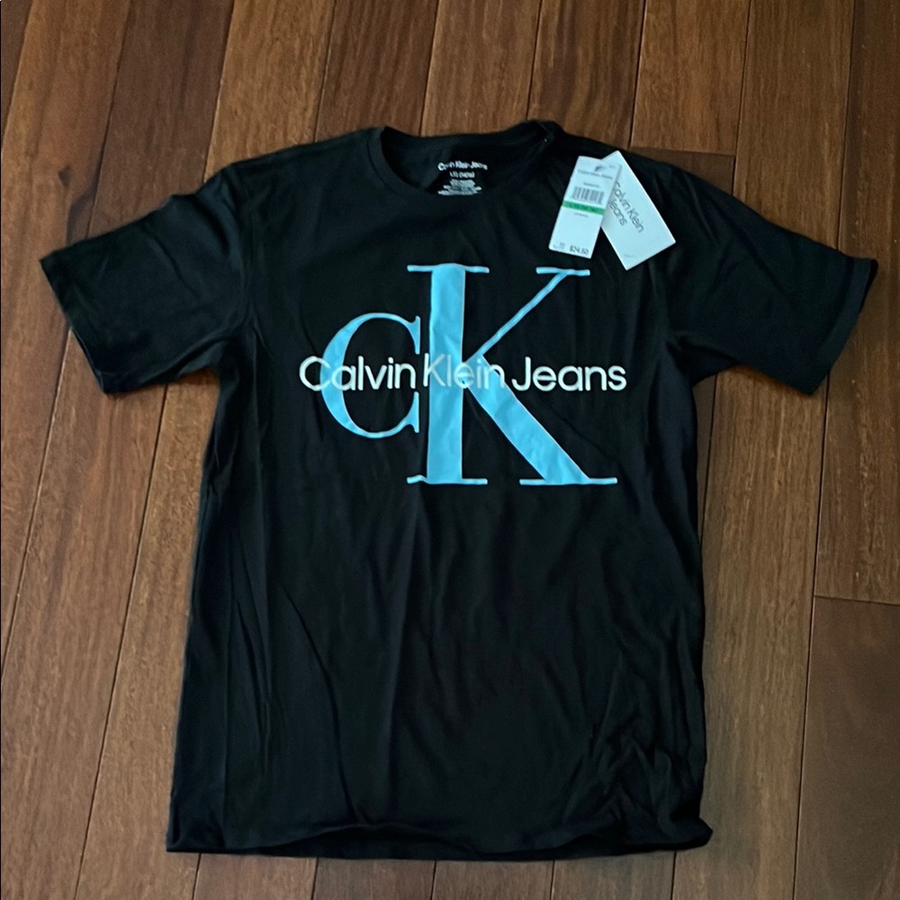 New Calvin Klein Black Short Sleeve Tee with Bold CK Logo